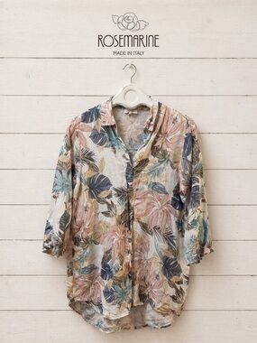 ROSEMARINE Beige Floral Linen Tunic Size L